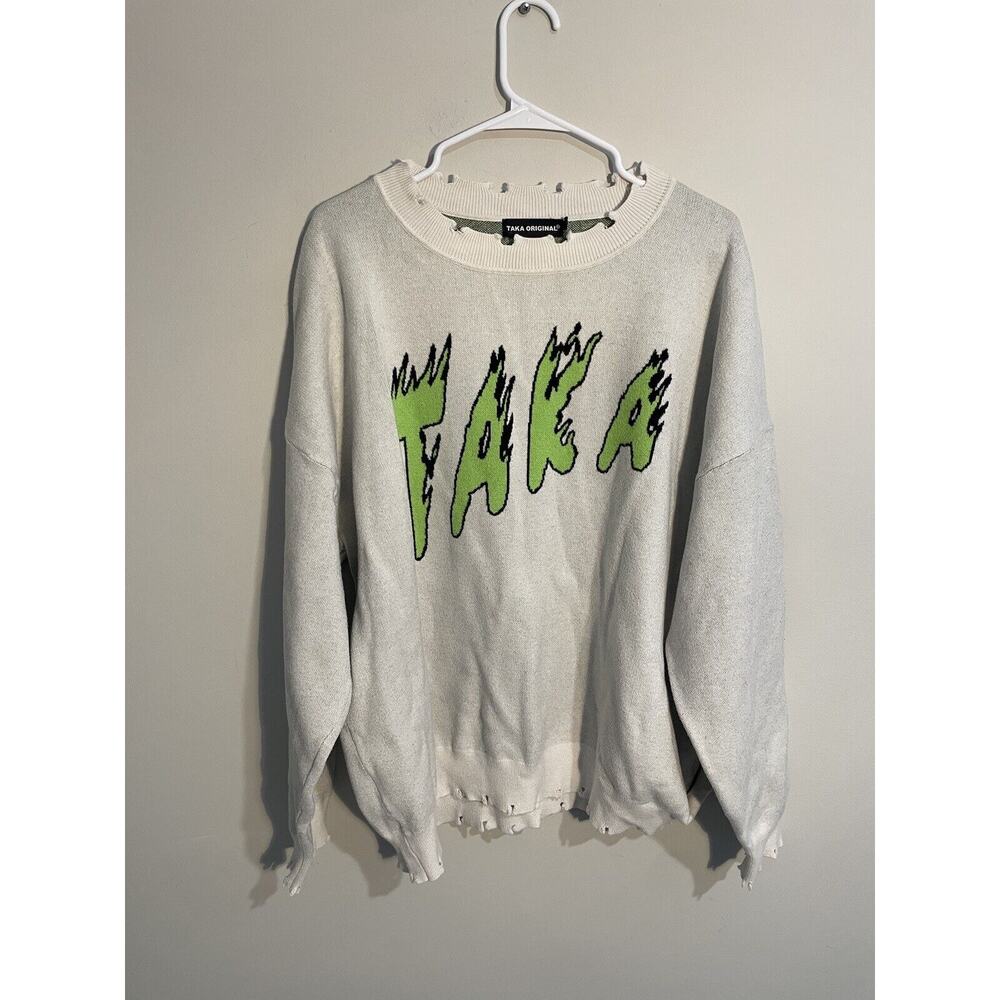 Taka‎ Original Women's Cream and Green Oversized Sweater Size L